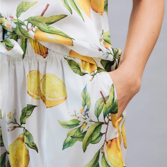 Averie Alegria Sleep Two Piece Lemons Print Shorts Pajama Set - Picture 3 of 10